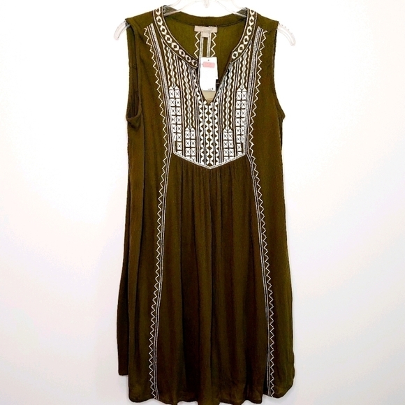 Joan Vass Green A-line Dress Embroidered Small - Picture 3 of 12